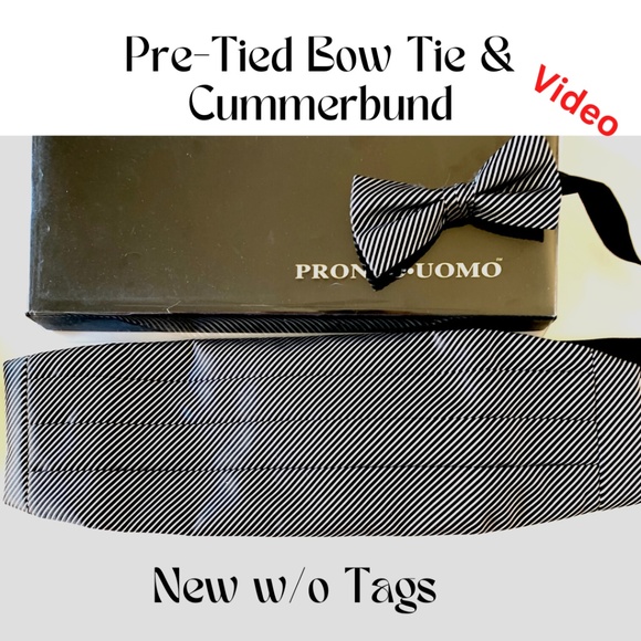 Pre-Tied Bow Tie & Cummerbund Set by Pronto Uomo Formal Accessories, Adjustable - Picture 3 of 4